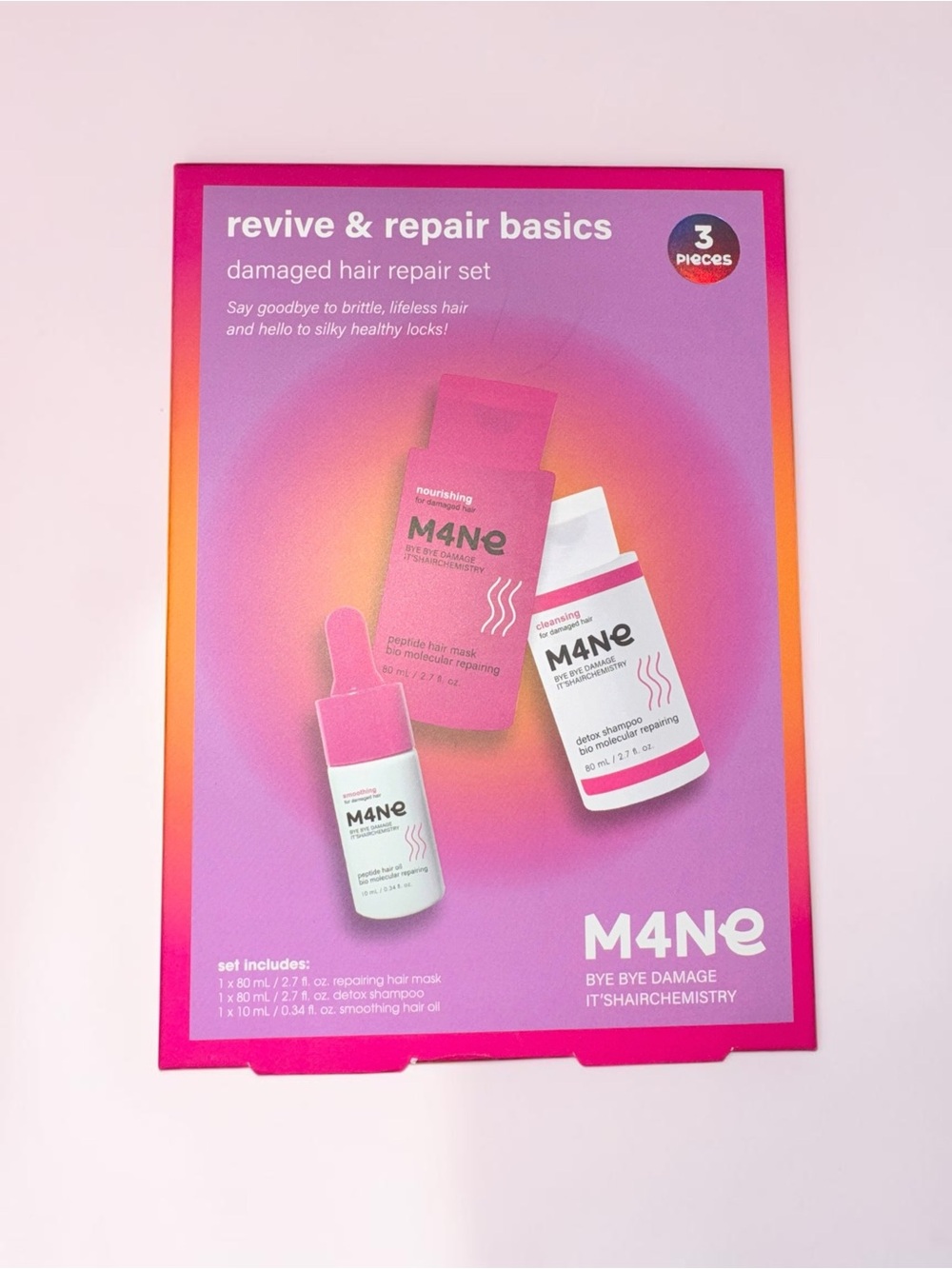 M4NĒ Revive & Repair Basics 3-Piece Damaged Hair Repair Set NEW